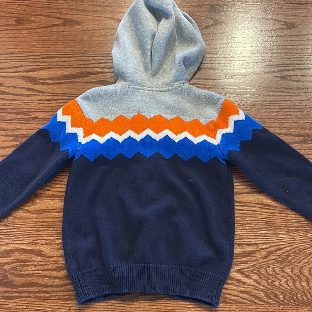 Gymboree toddler boys Chevron zip cardigan sweater hooded grey/blue/orange 3T